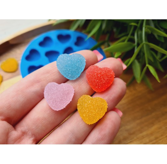 Silicone mold, Sugar candy, style 5, heart, 14 elements, ~ 1.5 cm, H:0.6 cm