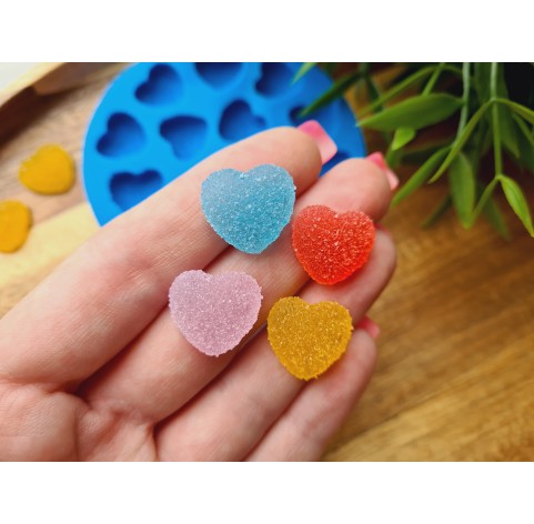 Silicone mold, Sugar candy, style 5, heart, 14 elements, ~ 1.5 cm, H:0.6 cm