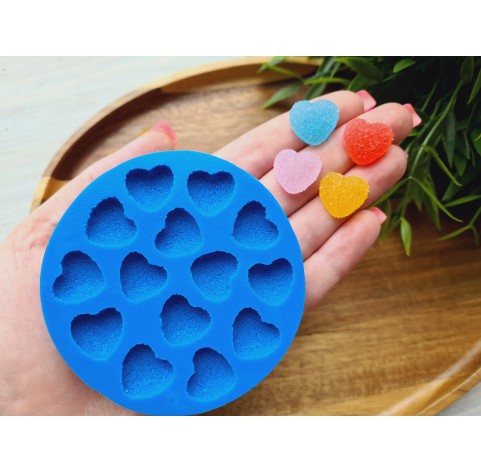 Silicone mold, Sugar candy, style 5, heart, 14 elements, ~ 1.5 cm, H:0.6 cm