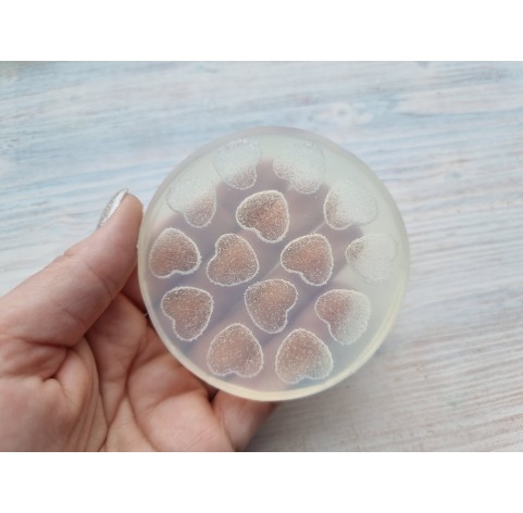 Silicone mold, Sugar candy, style 5, heart, 14 elements, ~ 1.5 cm, H:0.6 cm