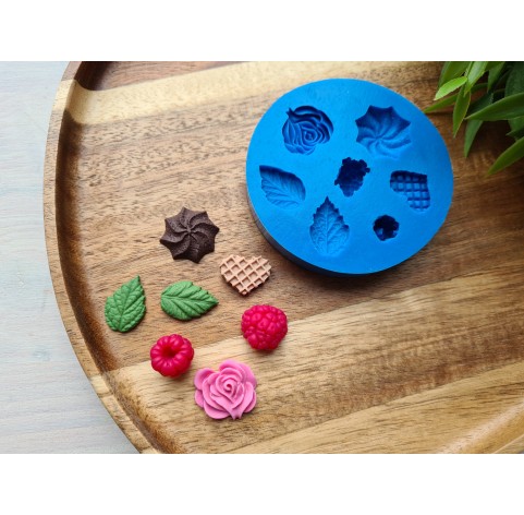 Silicone mold, Sweets and berry mix, 7 elements, ~ 1.3-2 cm, H:0.4-1.2 cm