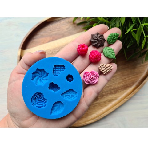 Silicone mold, Sweets and berry mix, 7 elements, ~ 1.3-2 cm, H:0.4-1.2 cm