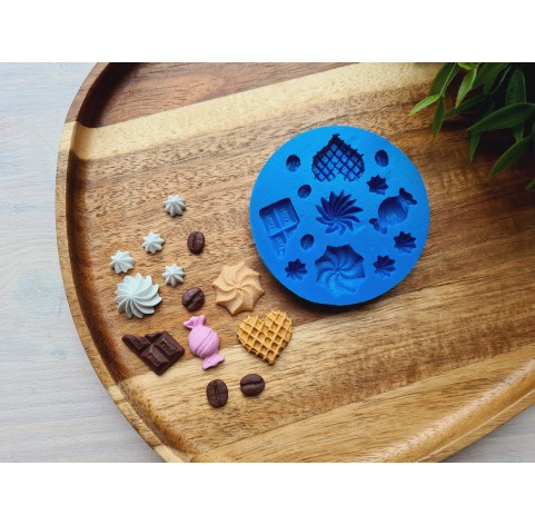 Silicone mold, Set of sweets, style 14, 13 elements, ~ 0.8-2.2 cm, H:0.3-0.8 cm