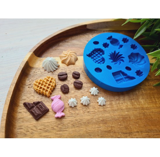 Silicone mold, Set of sweets, style 15, 13 elements, ~ 0.8-2.2 cm, H:0.3-0.8 cm