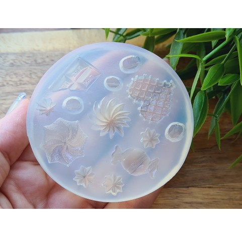 Silicone mold, Set of sweets, style 15, 13 elements, ~ 0.8-2.2 cm, H:0.3-0.8 cm