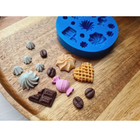 Silicone mold, Set of sweets, style 14, 13 elements, ~ 0.8-2.2 cm, H:0.3-0.8 cm