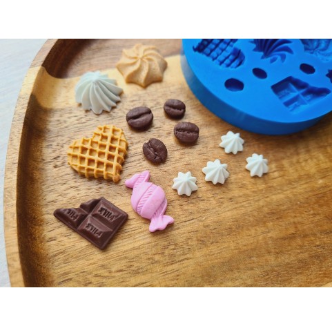 Silicone mold, Set of sweets, style 15, 13 elements, ~ 0.8-2.2 cm, H:0.3-0.8 cm