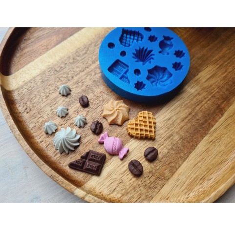 Silicone mold, Set of sweets, style 14, 13 elements, ~ 0.8-2.2 cm, H:0.3-0.8 cm