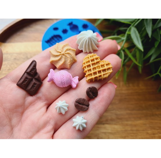 Silicone mold, Set of sweets, style 15, 13 elements, ~ 0.8-2.2 cm, H:0.3-0.8 cm