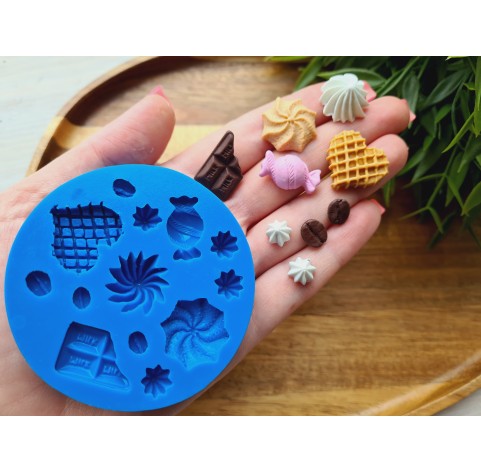 Silicone mold, Set of sweets, style 15, 13 elements, ~ 0.8-2.2 cm, H:0.3-0.8 cm
