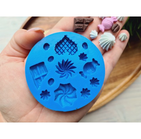 Silicone mold, Set of sweets, style 14, 13 elements, ~ 0.8-2.2 cm, H:0.3-0.8 cm