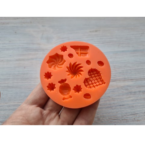 Silicone mold, Set of sweets, style 14, 13 elements, ~ 0.8-2.2 cm, H:0.3-0.8 cm