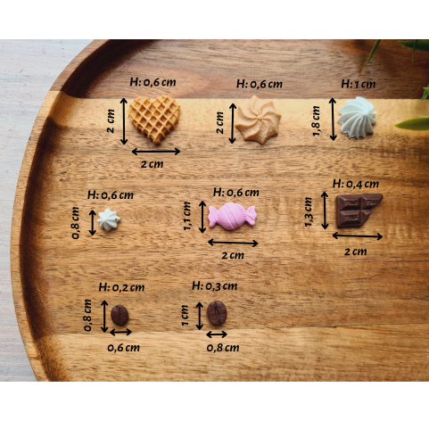 Silicone mold, Set of sweets, style 15, 13 elements, ~ 0.8-2.2 cm, H:0.3-0.8 cm