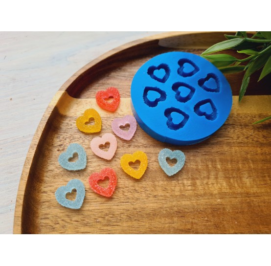 Silicone mold, Sugar candy, style 9, heart, 7 elements, ~ 1.5 cm, H:0.5 cm