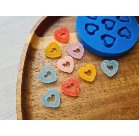 Silicone mold, Sugar candy, style 9, heart, 7 elements, ~ 1.5 cm, H:0.5 cm