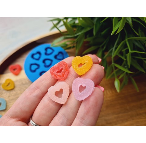 Silicone mold, Sugar candy, style 9, heart, 7 elements, ~ 1.5 cm, H:0.5 cm