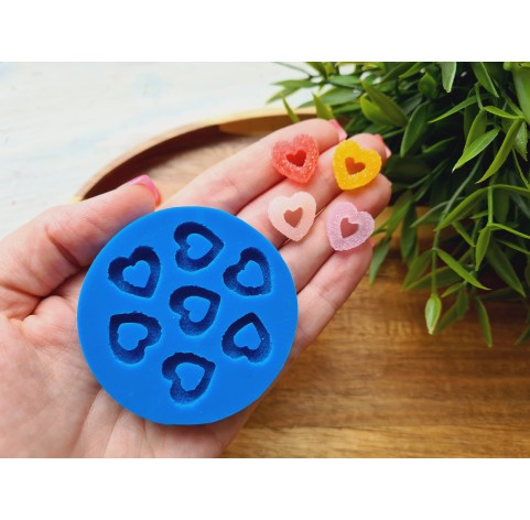 Silicone mold, Sugar candy, style 9, heart, 7 elements, ~ 1.5 cm, H:0.5 cm