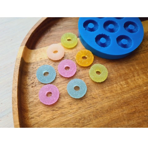 Silicone mold, Sugar candy, style 10, round, 7 elements, ~ 1.6 cm, H:0.5 cm