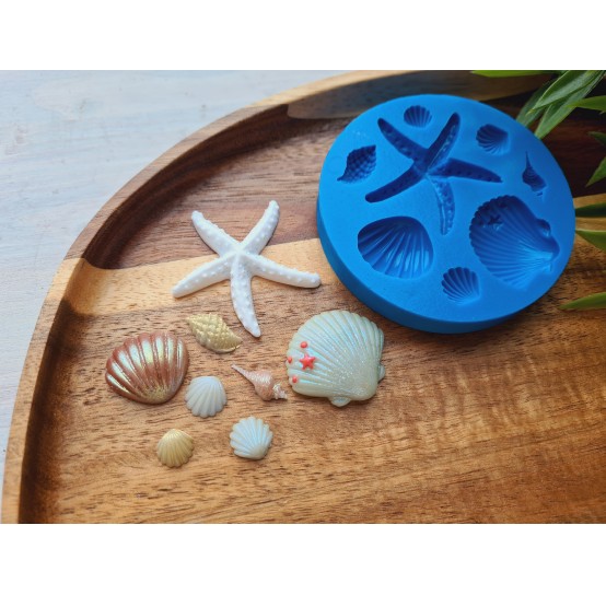 Silicone mold, Sea life set, style 1, 8 elements, ~ 0.8-3.7 cm, H:0.3-0.6 cm