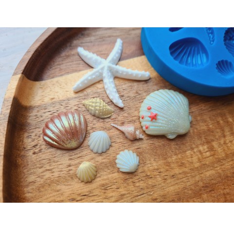 Silicone mold, Sea life set, style 1, 8 elements, ~ 0.8-3.7 cm, H:0.3-0.6 cm