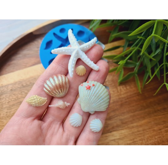 Silicone mold, Sea life set, style 1, 8 elements, ~ 0.8-3.7 cm, H:0.3-0.6 cm