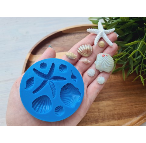 Silicone mold, Sea life set, style 1, 8 elements, ~ 0.8-3.7 cm, H:0.3-0.6 cm