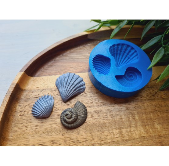Silicone mold, Seashell, style 2, 3 elements, ~ 1.7-2.8 cm, H:0.7 cm