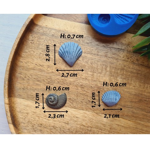 Silicone mold, Seashell, style 2, 3 elements, ~ 1.7-2.8 cm, H:0.7 cm