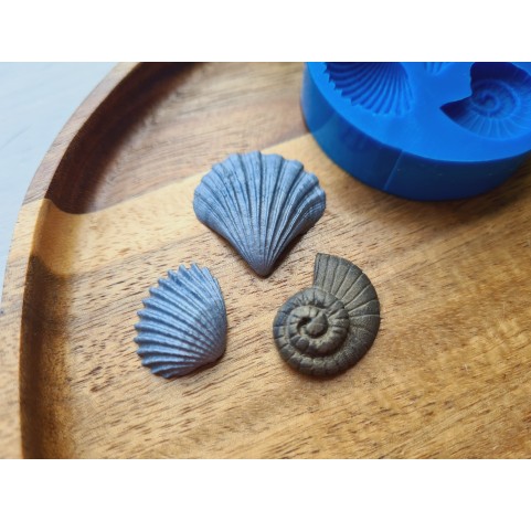 Silicone mold, Seashell, style 2, 3 elements, ~ 1.7-2.8 cm, H:0.7 cm