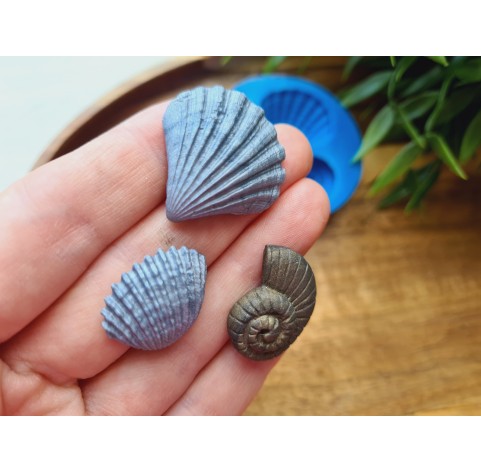 Silicone mold, Seashell, style 2, 3 elements, ~ 1.7-2.8 cm, H:0.7 cm