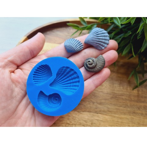 Silicone mold, Seashell, style 2, 3 elements, ~ 1.7-2.8 cm, H:0.7 cm