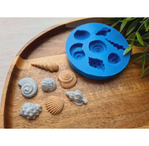 Silicone mold, Seashell, style 3, artificial, 7 elements, ~ 1.3-3.2 cm, H:0.7-0.9 cm