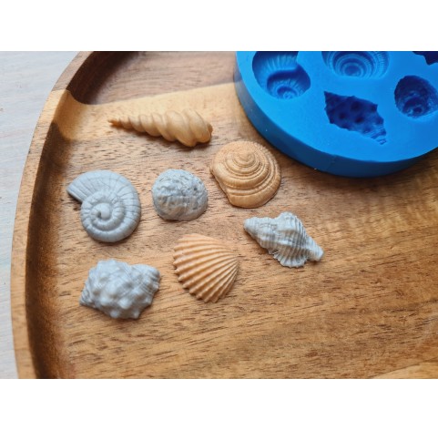 Silicone mold, Seashell, style 3, artificial, 7 elements, ~ 1.3-3.2 cm, H:0.7-0.9 cm