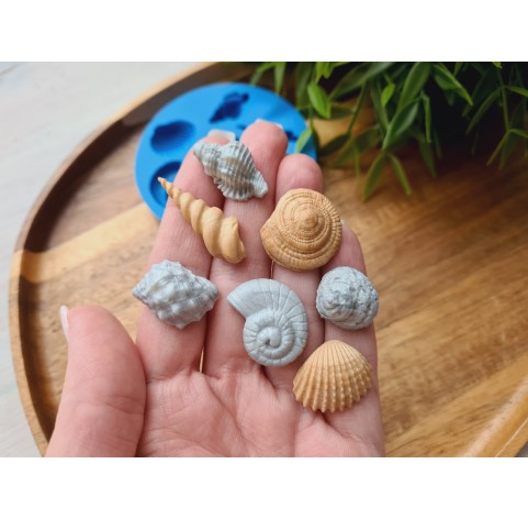 Silicone mold, Seashell, style 3, artificial, 7 elements, ~ 1.3-3.2 cm, H:0.7-0.9 cm
