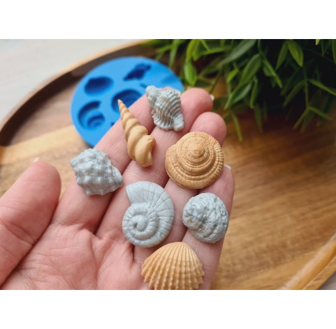 Silicone mold, Seashell, style 3, artificial, 7 elements, ~ 1.3-3.2 cm, H:0.7-0.9 cm