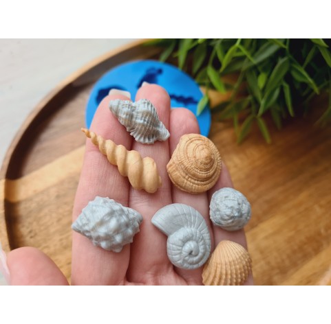 Silicone mold, Seashell, style 3, artificial, 7 elements, ~ 1.3-3.2 cm, H:0.7-0.9 cm