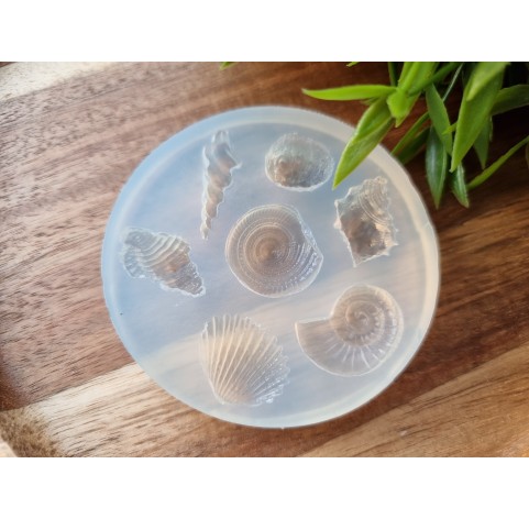 Silicone mold, Seashell, style 3, artificial, 7 elements, ~ 1.3-3.2 cm, H:0.7-0.9 cm