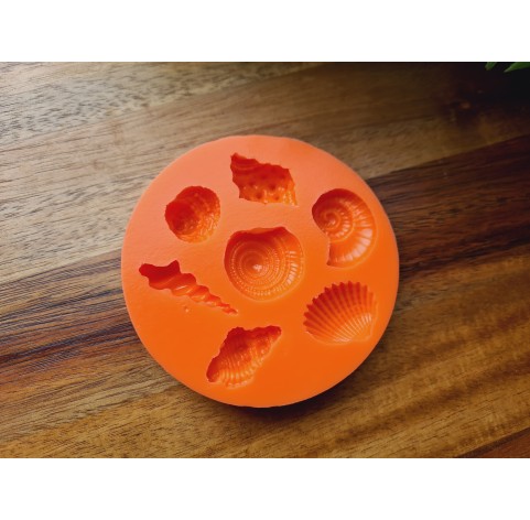 Silicone mold, Seashell, style 3, artificial, 7 elements, ~ 1.3-3.2 cm, H:0.7-0.9 cm