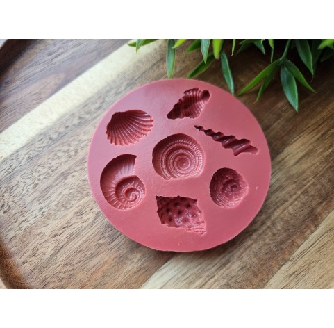 Silicone mold, Seashell, style 3, artificial, 7 elements, ~ 1.3-3.2 cm, H:0.7-0.9 cm