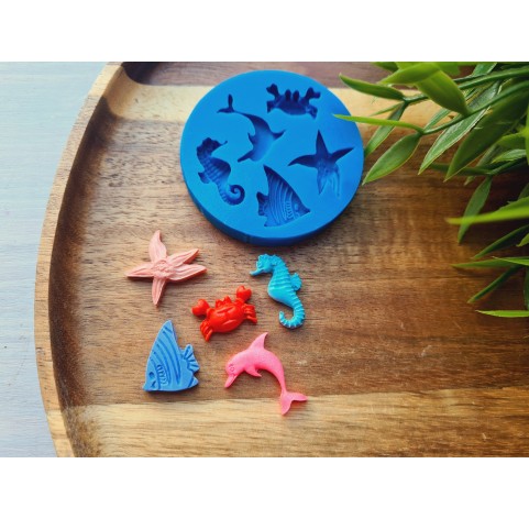 Silicone mold, Sea life set, style 2, 5 elements, ~ 1.1-2.3 cm, H:0.3-0.5 cm