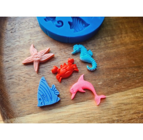 Silicone mold, Sea life set, style 2, 5 elements, ~ 1.1-2.3 cm, H:0.3-0.5 cm