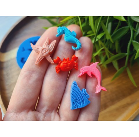 Silicone mold, Sea life set, style 2, 5 elements, ~ 1.1-2.3 cm, H:0.3-0.5 cm