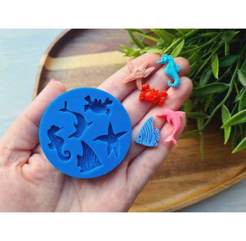 Silicone mold, Sea life set, style 2, 5 elements, ~ 1.1-2.3 cm, H:0.3-0.5 cm