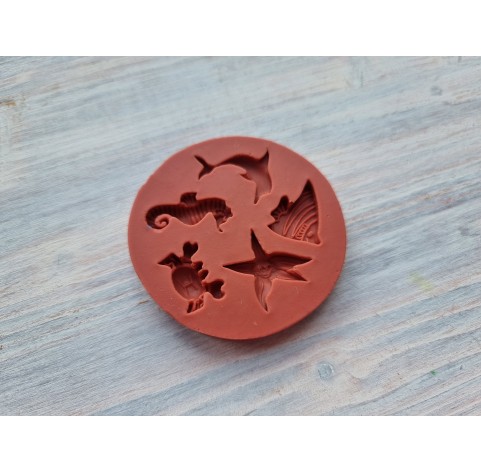 Silicone mold, Sea life set, style 2, 5 elements, ~ 1.1-2.3 cm, H:0.3-0.5 cm