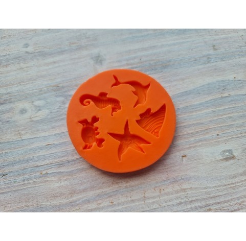 Silicone mold, Sea life set, style 2, 5 elements, ~ 1.1-2.3 cm, H:0.3-0.5 cm