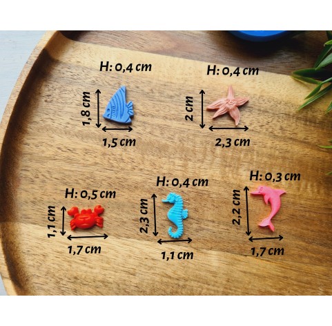 Silicone mold, Sea life set, style 3, 5 elements, ~ 1.1-2.3 cm, H:0.3-0.5 cm