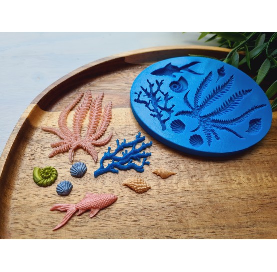 Silicone mold, Sea life set, style 4, 8 elements, ~ 0.6-5.2 cm, H:0.2-0.5 cm