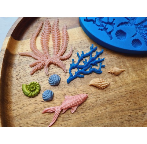 Silicone mold, Sea life set, style 4, 8 elements, ~ 0.6-5.2 cm, H:0.2-0.5 cm