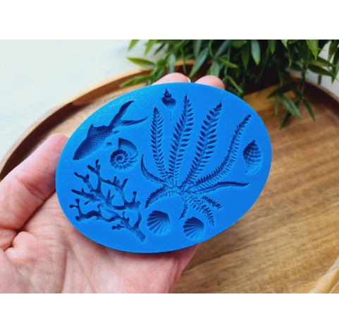 Silicone mold, Sea life set, style 4, 8 elements, ~ 0.6-5.2 cm, H:0.2-0.5 cm