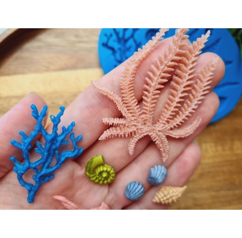 Silicone mold, Sea life set, style 4, 8 elements, ~ 0.6-5.2 cm, H:0.2-0.5 cm